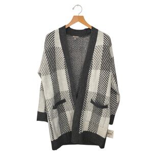 NWT Falls Creek Duster Coat Cardigan Sweater Knit Open Front Sz S / M Plaid Gray